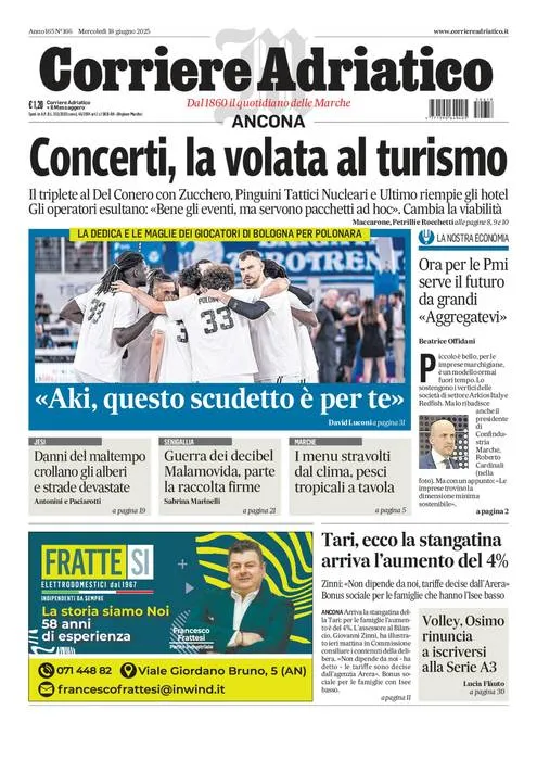 Prima-pagina-corriere adriatico-edizione-di-oggi-18-06-2025